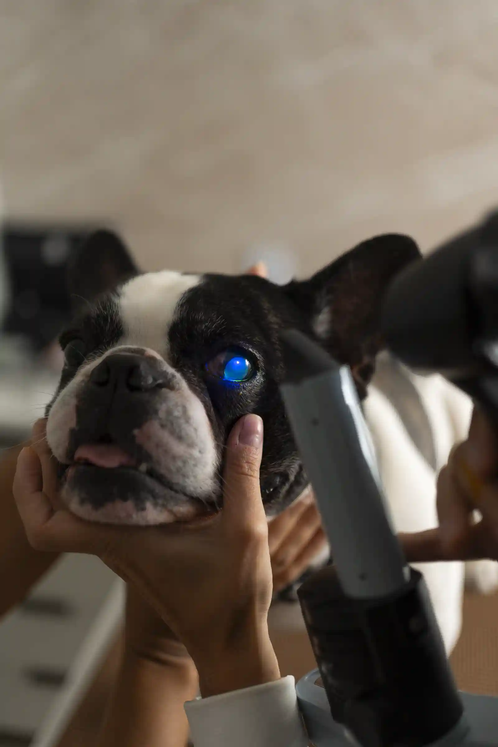Exame oftalmológico veterinário em consultório